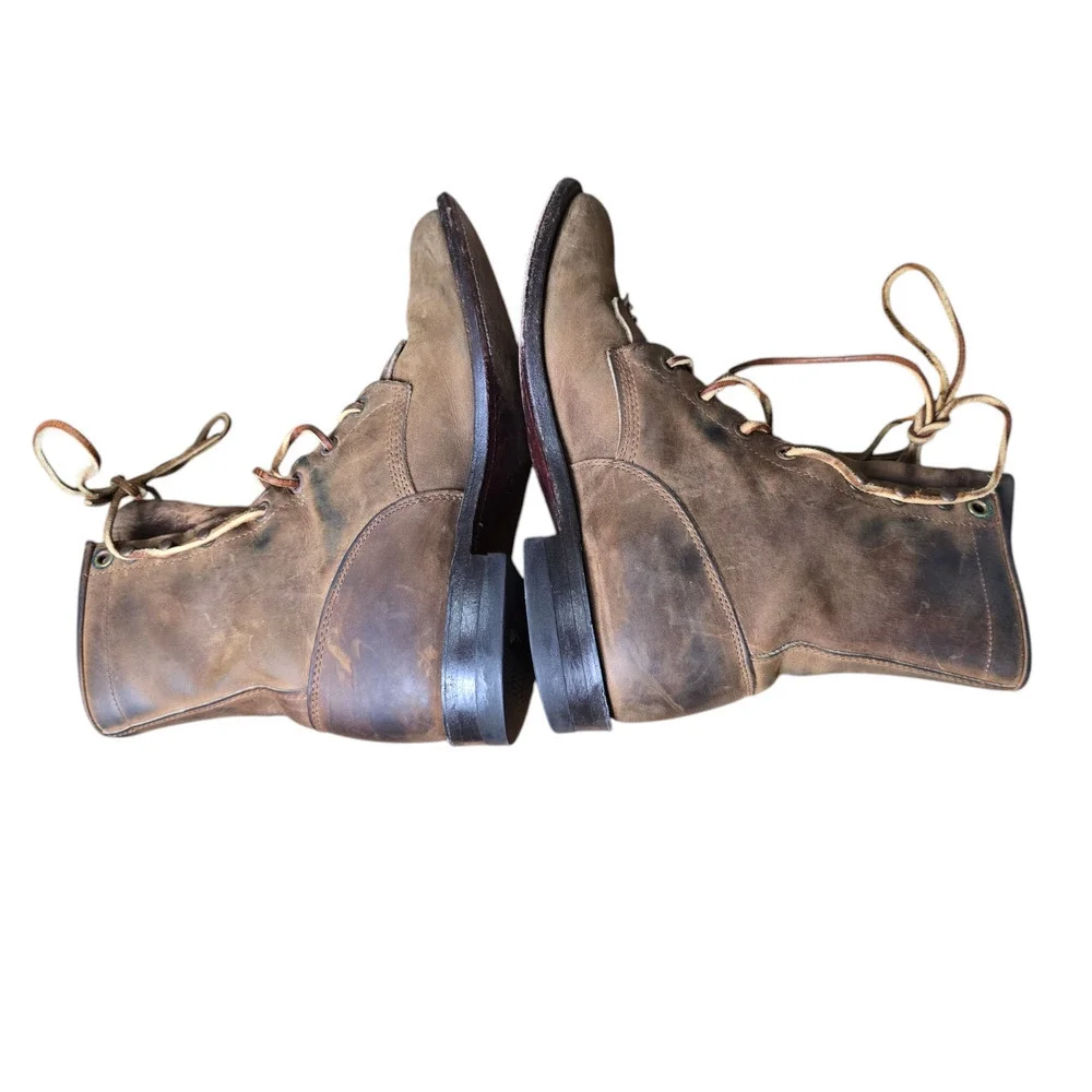 Vintage Tan Brown Leather Kilted Ankle Lace Up Boots Size 6 Justin distressed - Picture 6 of 8